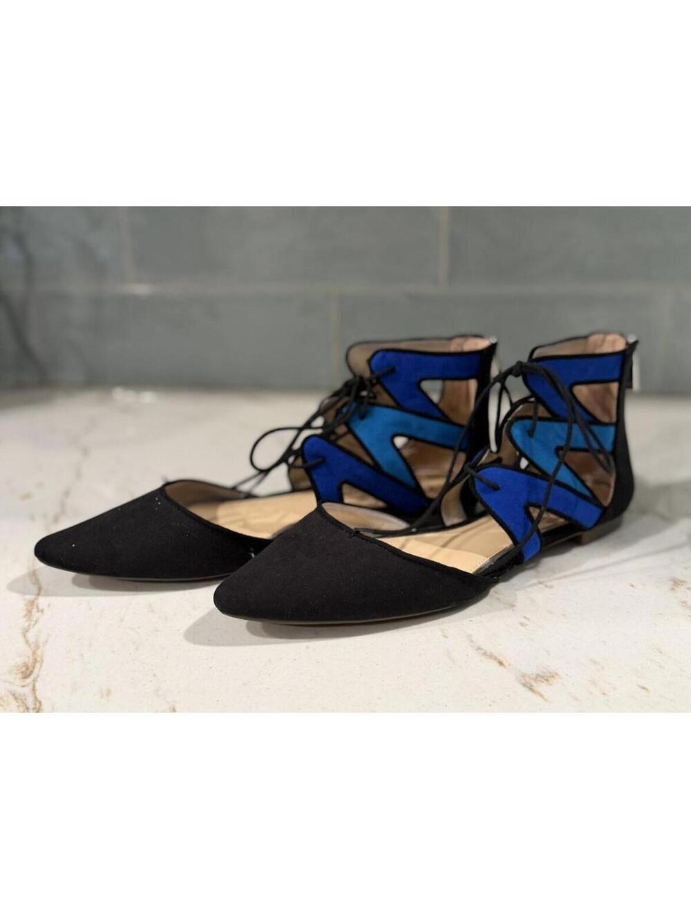Jessica Simpson Black and Blue Lace-Up Pointed Toe Flats Size 8.5